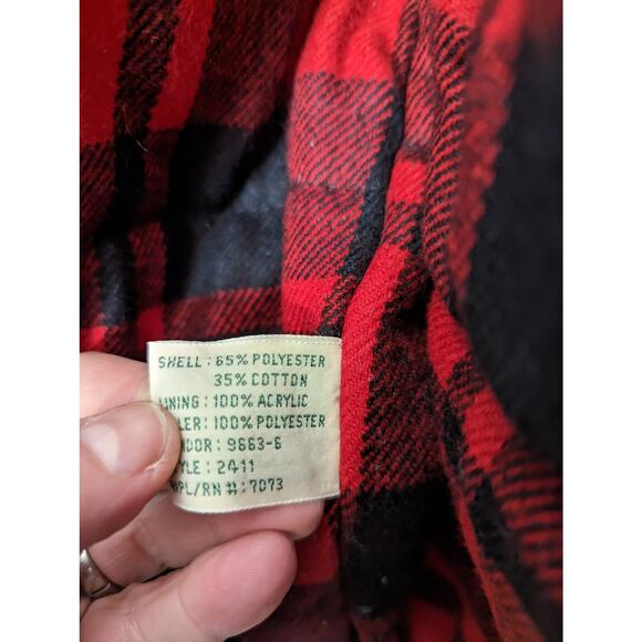 Vintage 80's Men's  St Johns Bay Tan Utility Vest Buffalo Plaid Lining SEE Meas. - Picture 8 of 11